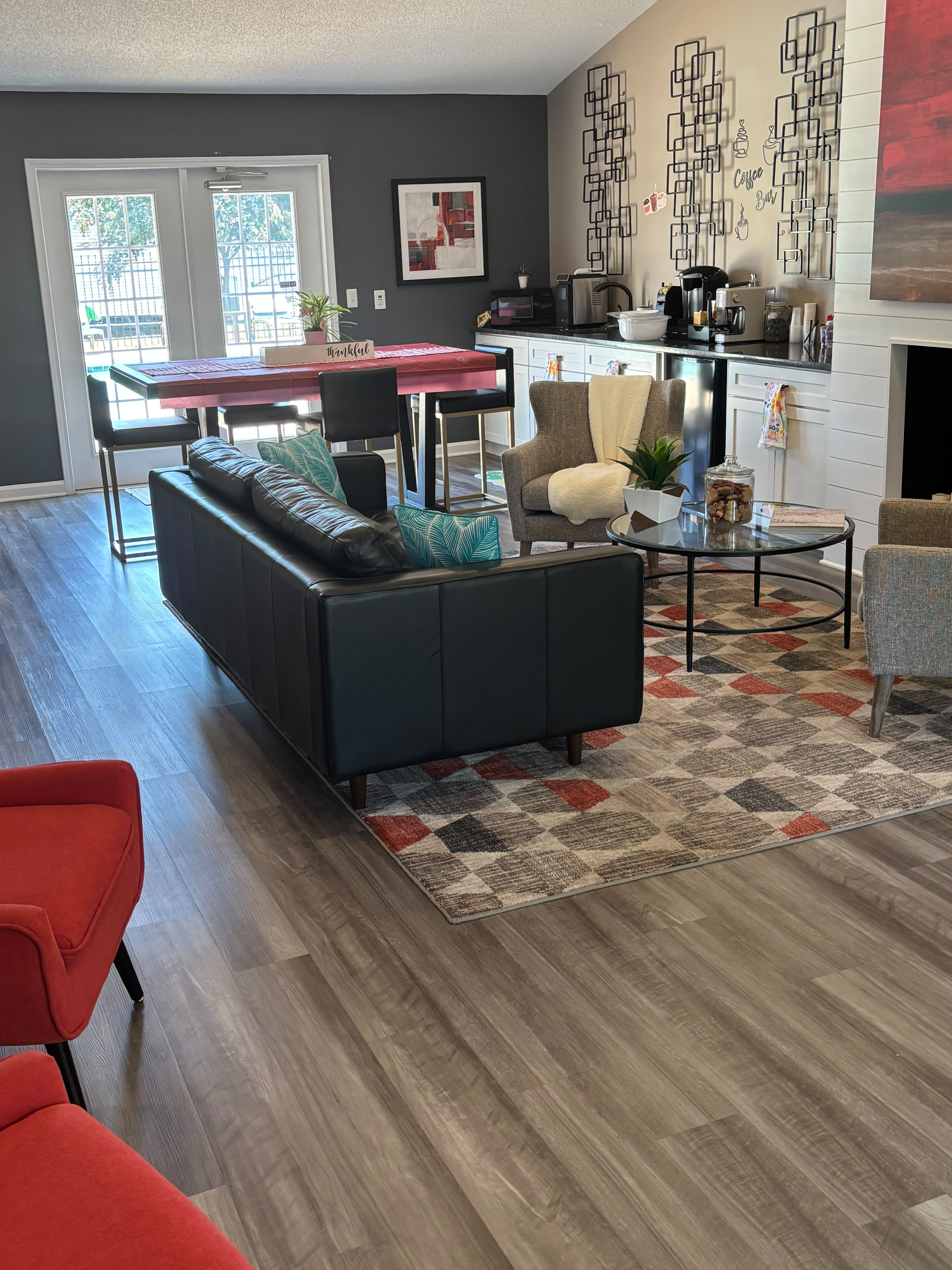 Spacious Living Room & Coffee Station